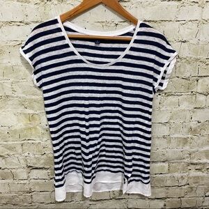 Tommy Hilfiger Blue White Striped Linen Shirttail Top